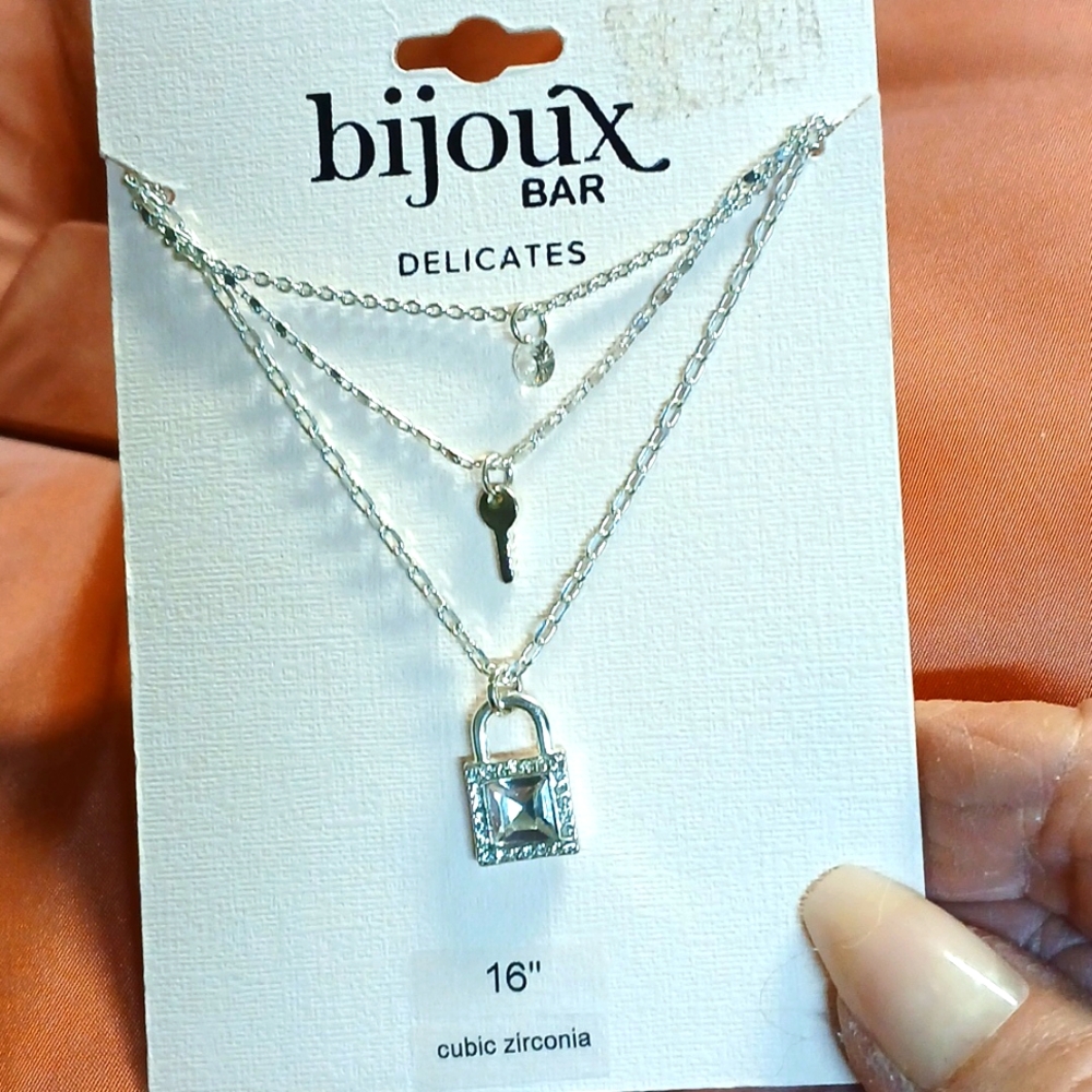 NWT silver tone 16" , 3 strand necklace. Made By bijoux Bar